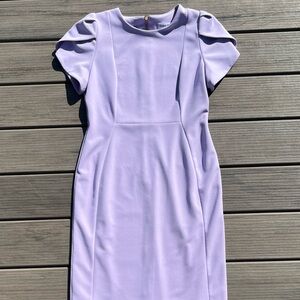 Calvin Klein; Vibrant Lavender; Fitted Midi Dress; Slight Puff Sleeve; Size 6